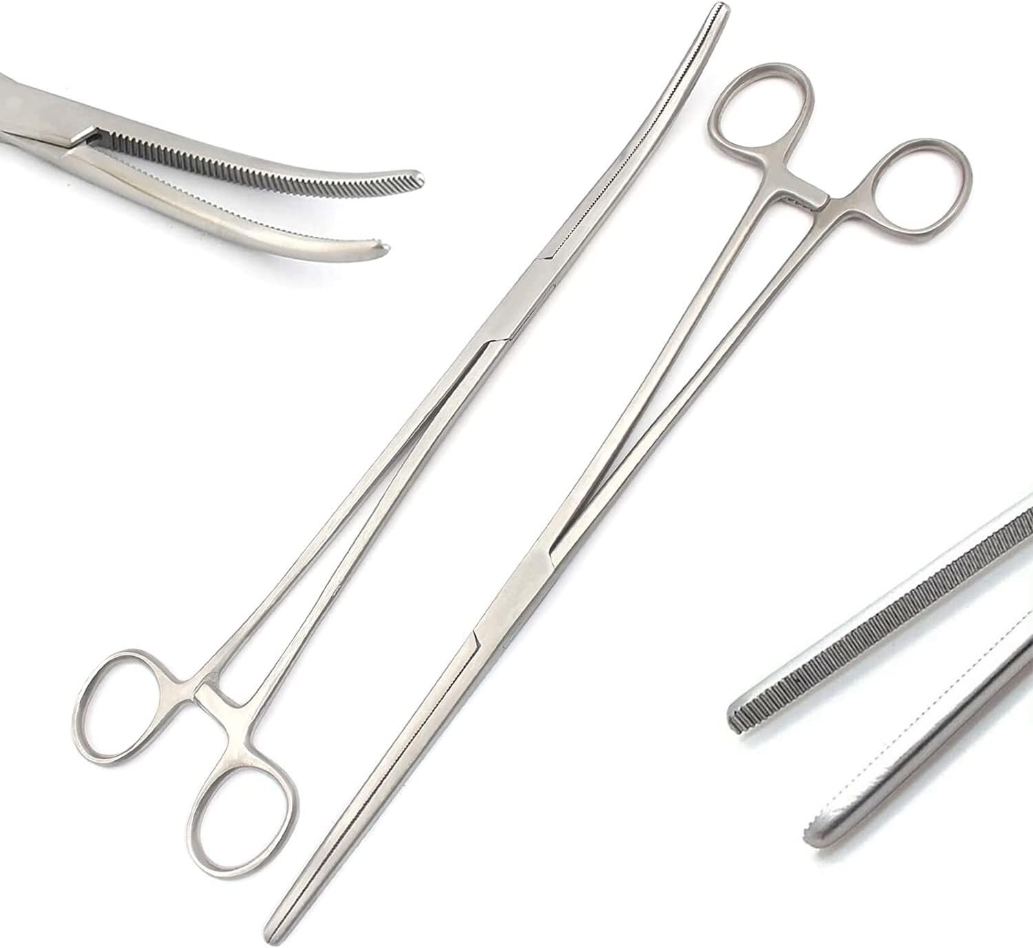New 2PC Fishing Set 12" Straight + Curved HEMOSTAT Forceps Locking Clamps
