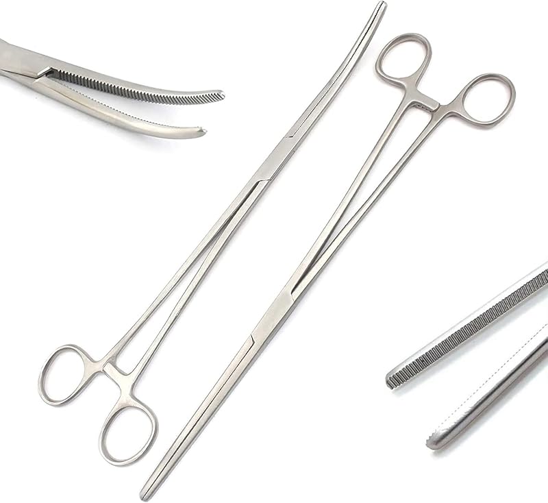 DDP New 2PC Fishing Set 12" Straight + Curved HEMOSTAT Forceps Locking Clamps