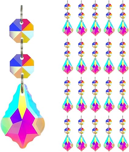 GOLDENHAITAI 20 piezas de candelabros de cristal de hoja de arce prisma piezas colgantes de vidrio conectadas octágono cuentas cadena para