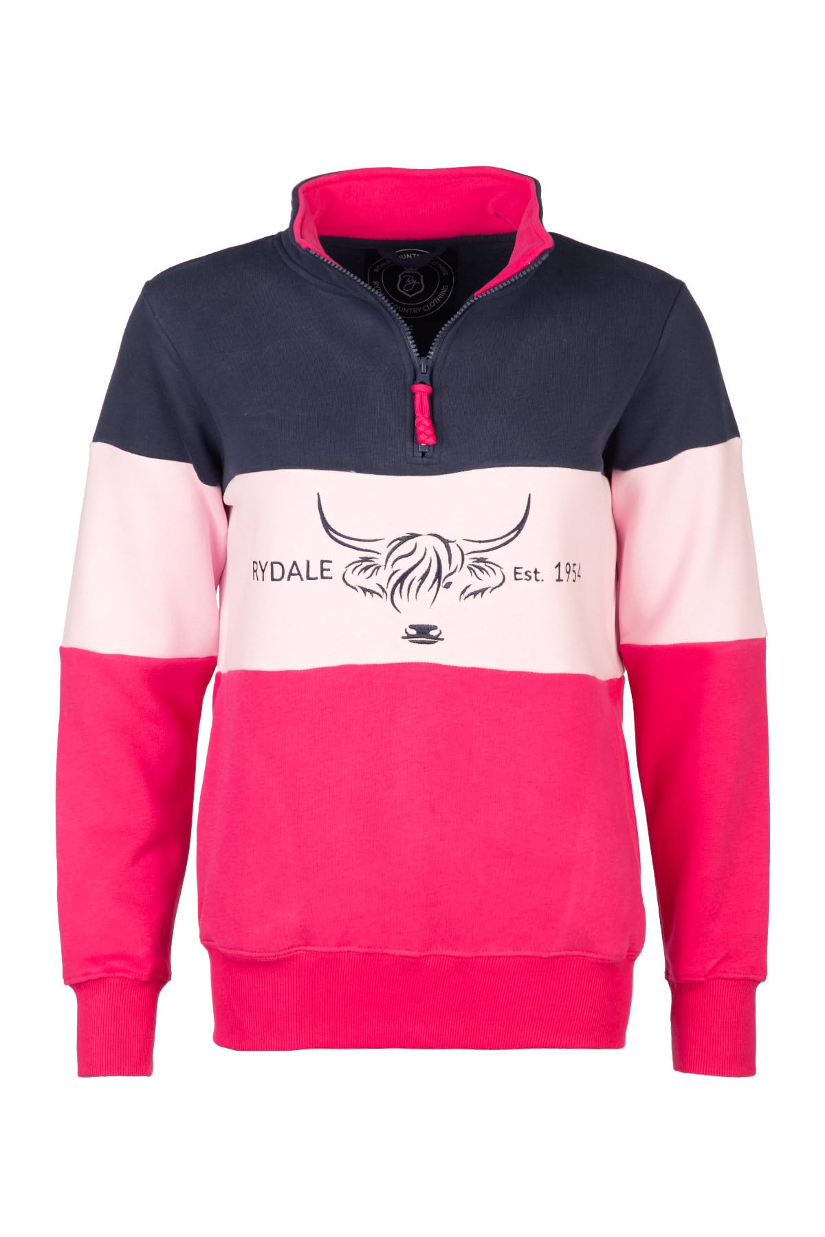 Rydale Ladies Country Sweatshirt Embroidered Women's Sweater Striped Women (UK, Numeric, 14, Regular, Regular, Cow Bonbon/Sorbet/Navy)