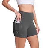 High Waisted Yoga Shorts for Women with Pockets - Buttery Soft Biker Shorts Tummy Control Workout Running Cycling