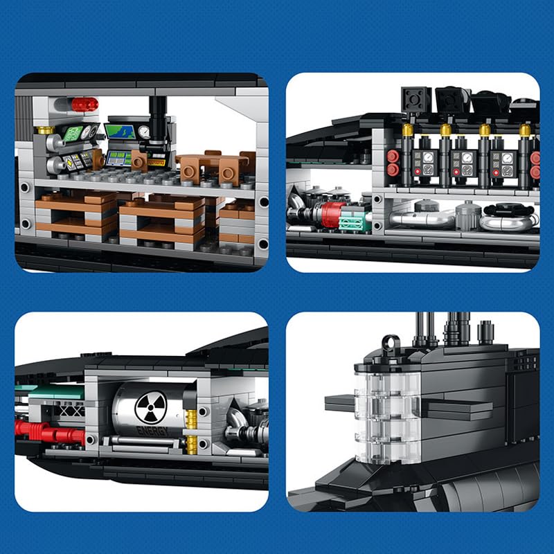 YILETKC Submarine Schiff Bausteine, 1498 Teile U-förmiges U-Boot Klemmbausteine Modell Bausatz, Militär Schiffe Modular Konstruktionsspielzeug, Militär Bauspielzeug für Erwachsene