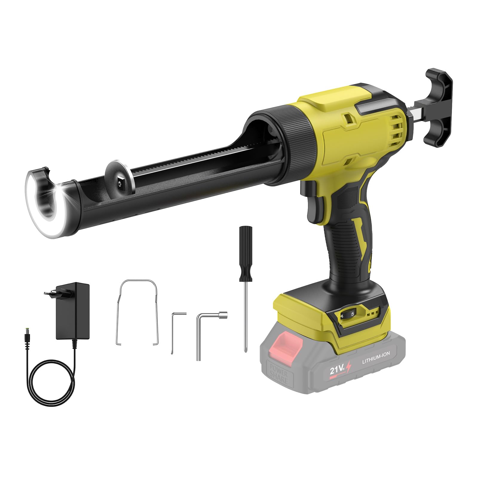 Rociador de kit de batería, compatible con baterías Makita 18 V, pistola de cartucho eléctrico, con 6 velocidades ajustables, luz LED, pistola de silicona para sellado, masilla (sin amarillo batería)