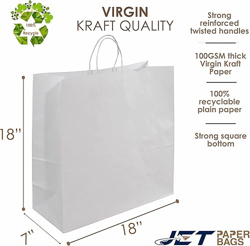 Miniatura 4 de JET PAPER BAGS Bolsas de regalo de papel kraft virgen de 18 x 7 x 18 pulgadas con asas trenzadas a granel Ideal para bricolaje negocios comida para