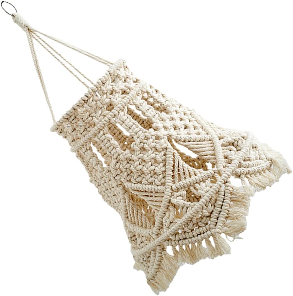 minkissy Macrame Hanging Lamp Shade Hand-Woven Ceiling Light Cover for Home Decor Bohemian Style Lampshade for Living Room Bedroom Cafe and Restaurant