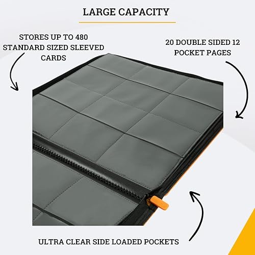 Miniatura 10 de Card Guardian - Carpeta prémium de 12 bolsillos con cremallera para 480 tarjetas coleccionables TCG (negro) Carpeta perfecta para tarjetas Yugioh