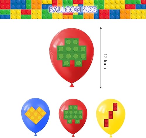 Miniatura 2 de 18 globos de bloques de construcción, látex, 12 pulgadas, rojo, amarillo, azul, verde, blanco, decoraciones de fiesta, suministros de cumpleaños