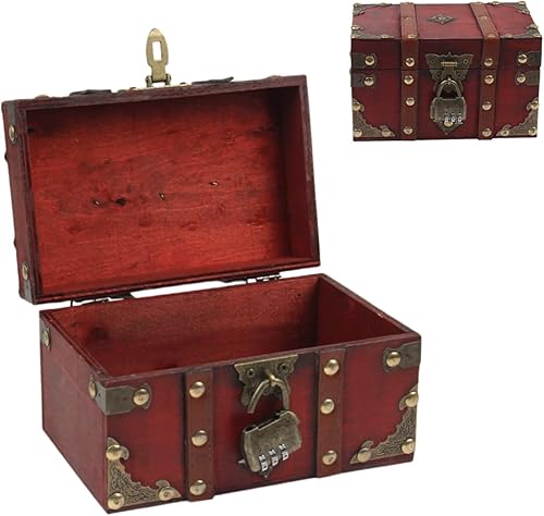 Caja de almacenamiento de madera del tesoro con cerradura, antigua caja de almacenamiento pequeña vintage para organizador de joyas, caja de regalo