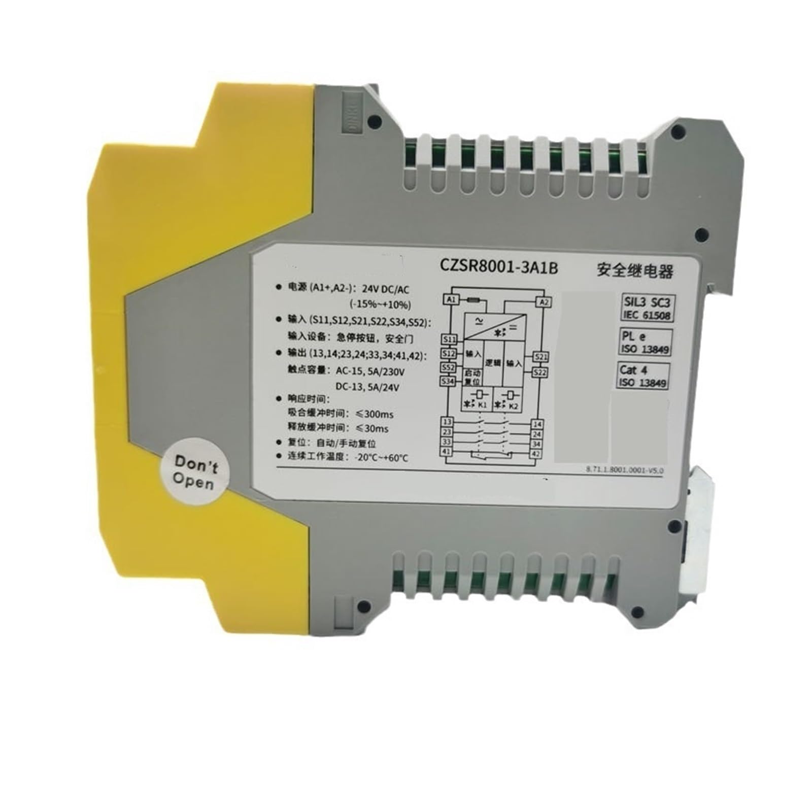 Relé de seguridad CZSR800 1-3A1B para paradas y puertas de seguridad