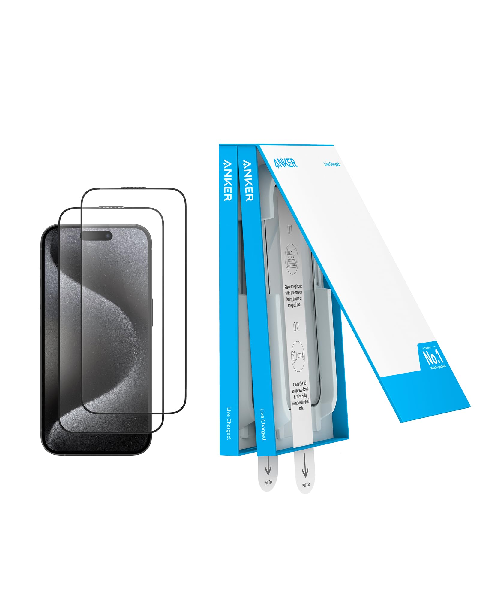 Anker Confezione da 2 Pellicole protettiva di vetro temperato per iPhone 15 Pro, installazione facile e veloce, 8K Ultra HD, durezza 9H, resistente ai graffi e agli urti, garanzia di 12 mesi.