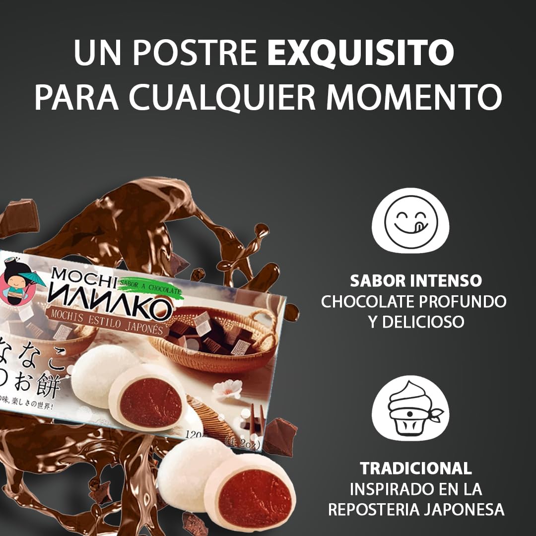 JAPON MARKET | Mochi Chocolate Japonés Nanako | 120g | Mochis Negro, Dulces Japoneses | Mochis para Regalar, Golosinas Exóticas | Chuches Japonesas, Textura Suave| Chocolate