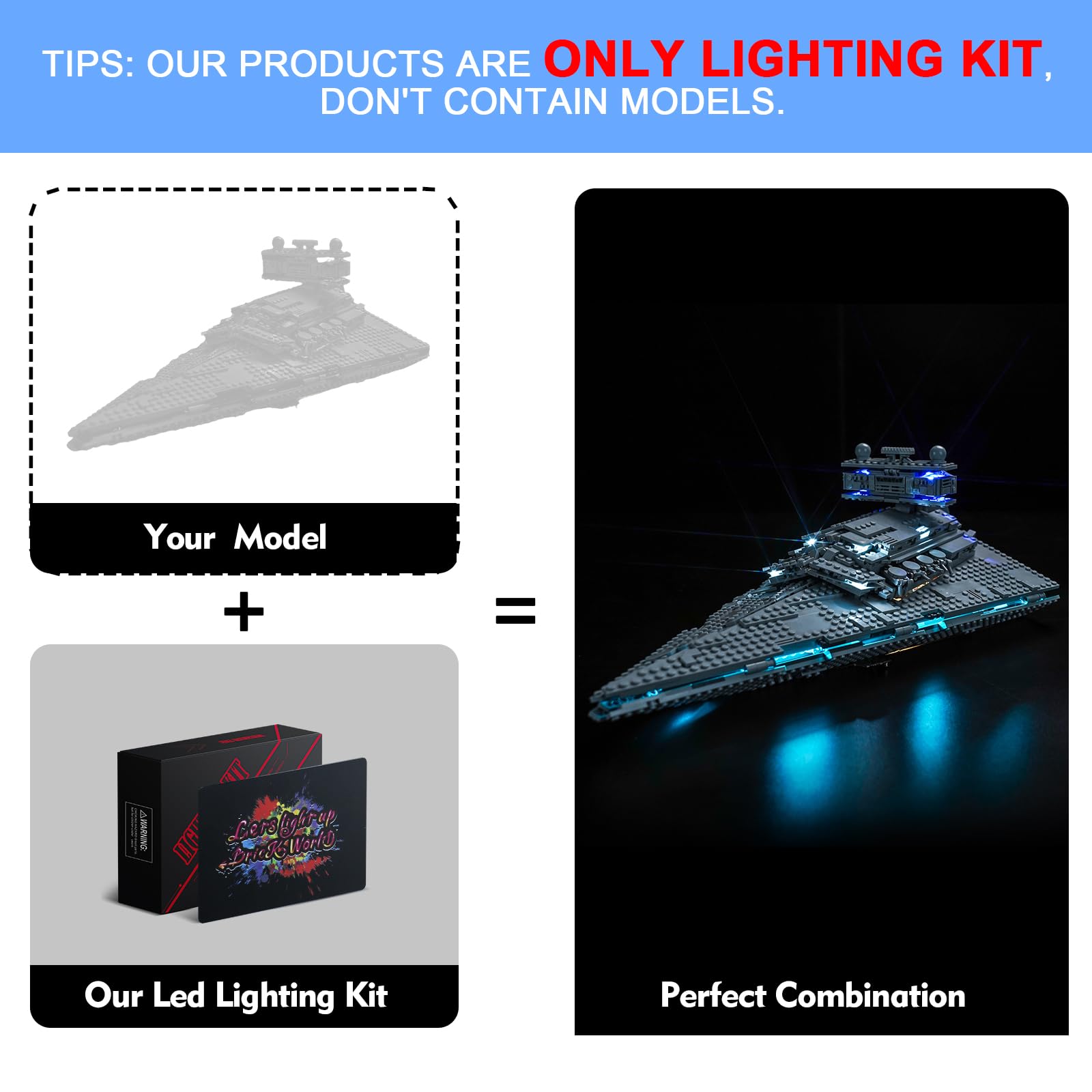 LocoLee Led Light Set Compatible with Lego Imperial Star Destroyer Led Decoration Lighting Kit Compatible with Lego75394 Building Blocks Model,Only Lights Set,No Model (Standard Version) - Image 2