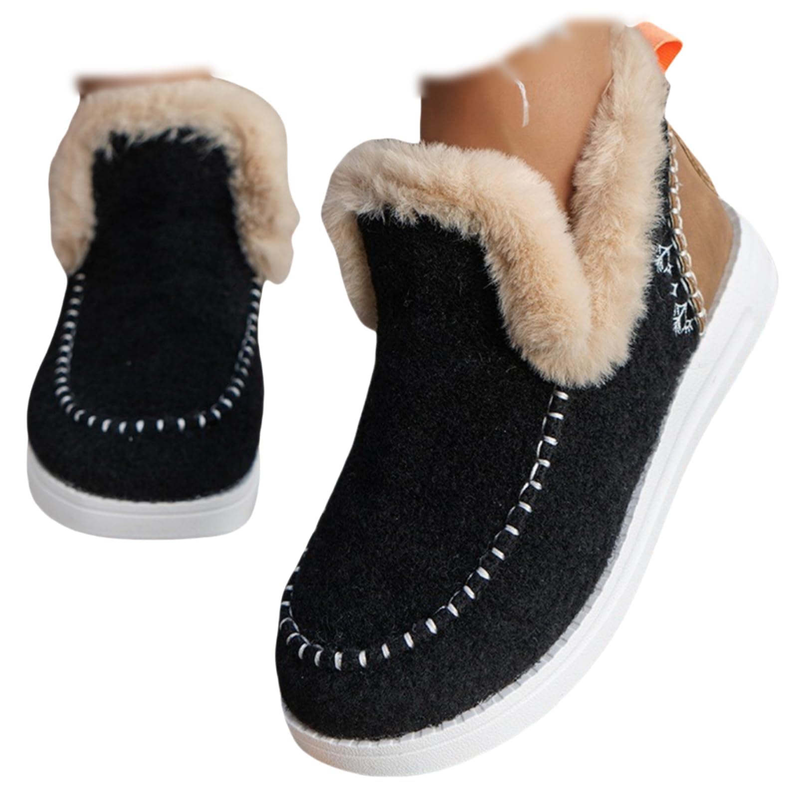 Womens Winter Snow Boots Slip on Ankle Booties with Faux Fur Lining Warm Plush Short Boots Anti-Slip Outdoor