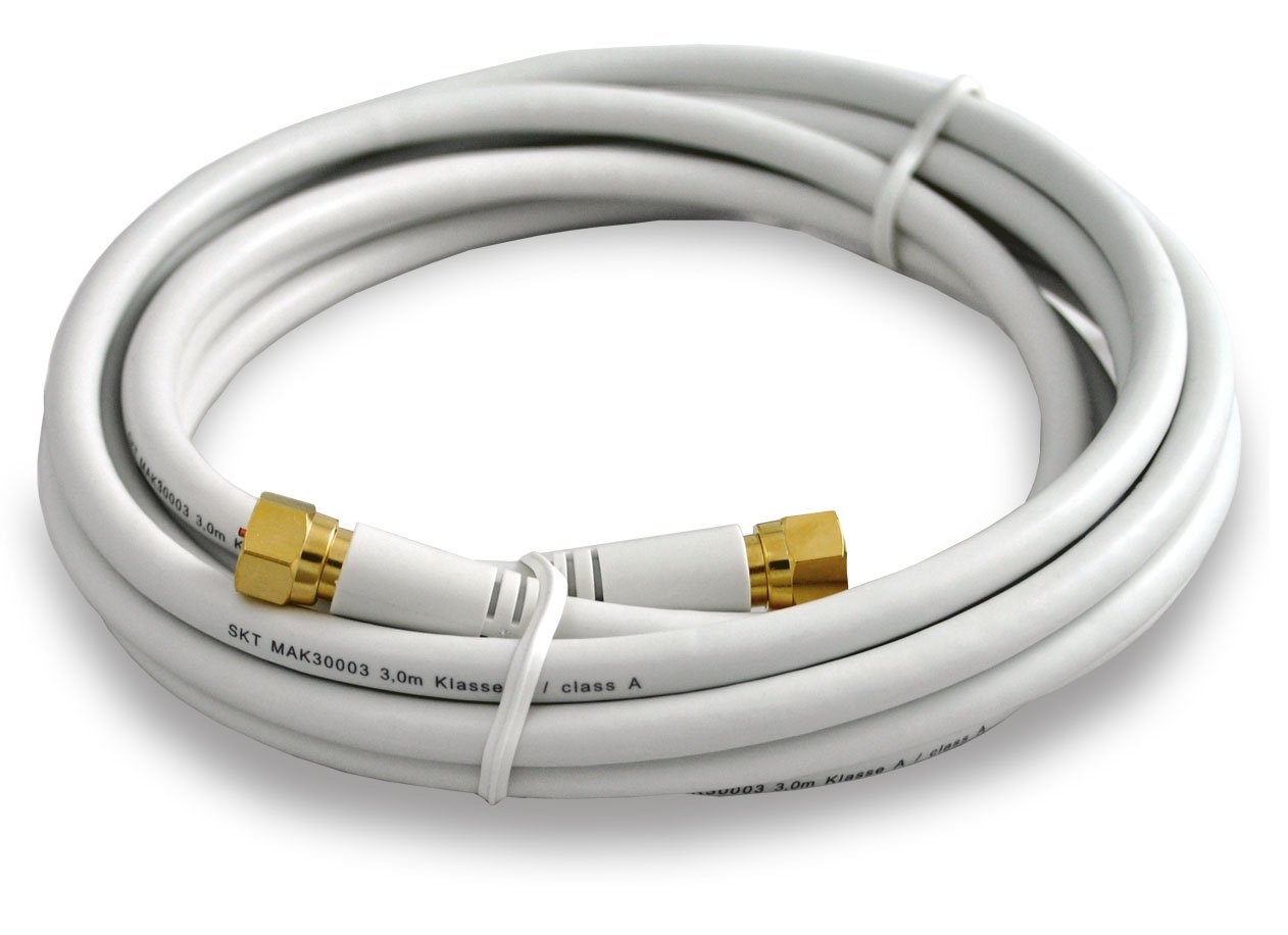 SKT MAK30003 kabel modemu 300 cm kabel koncentryczny wtyk F pozłacany Sat potrójnie ekranowany biały