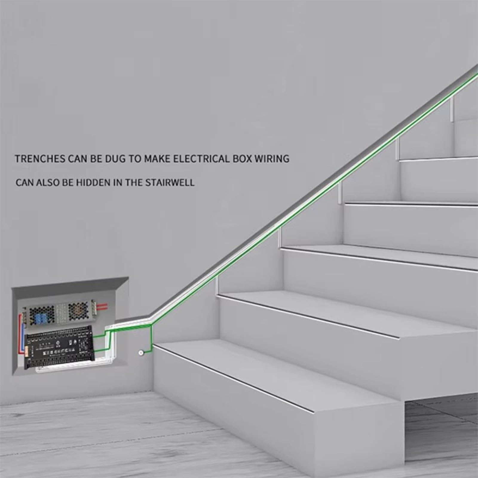 Kit di controllo per luci scale a 32 canali, sensore di movimento a LED, sistema di illuminazione a gradini con 18 modalità di illuminazione, regolabile e lunghezza della striscia per scale interne