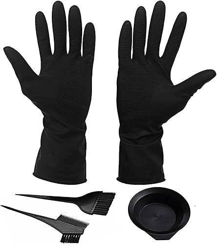 Guantes de tinte para el cabello con cepillo de tinte para el cabello y cuenco color negro guantes de goma reutilizables para peluquería