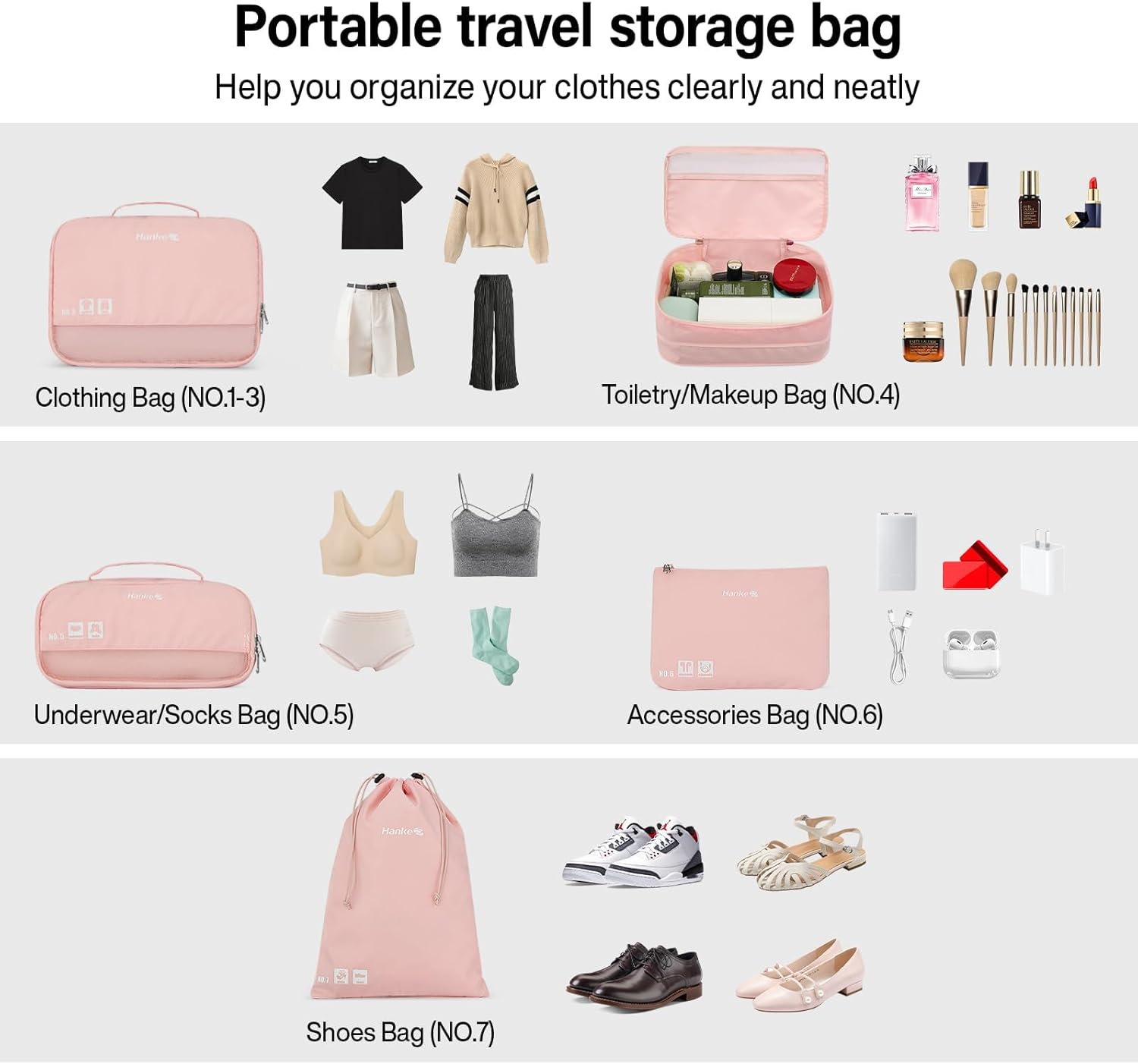 Hanke 7 Set Compression Packing Cubes for Travel, Expandable Large Packing Cubes for Suitcases and Backpack, Luggage Packing Organizer Bags with Double Zipper as Travel Essentials - Image 6