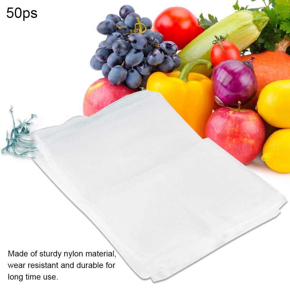 TOPINCN Sacchetto Protezione per frutti, Della pianta Sacco Maglia traspirante Coulisse Contro Insetti Zanzara Bug Bird Gardening Tools 50pcs (30 * 20 cm)