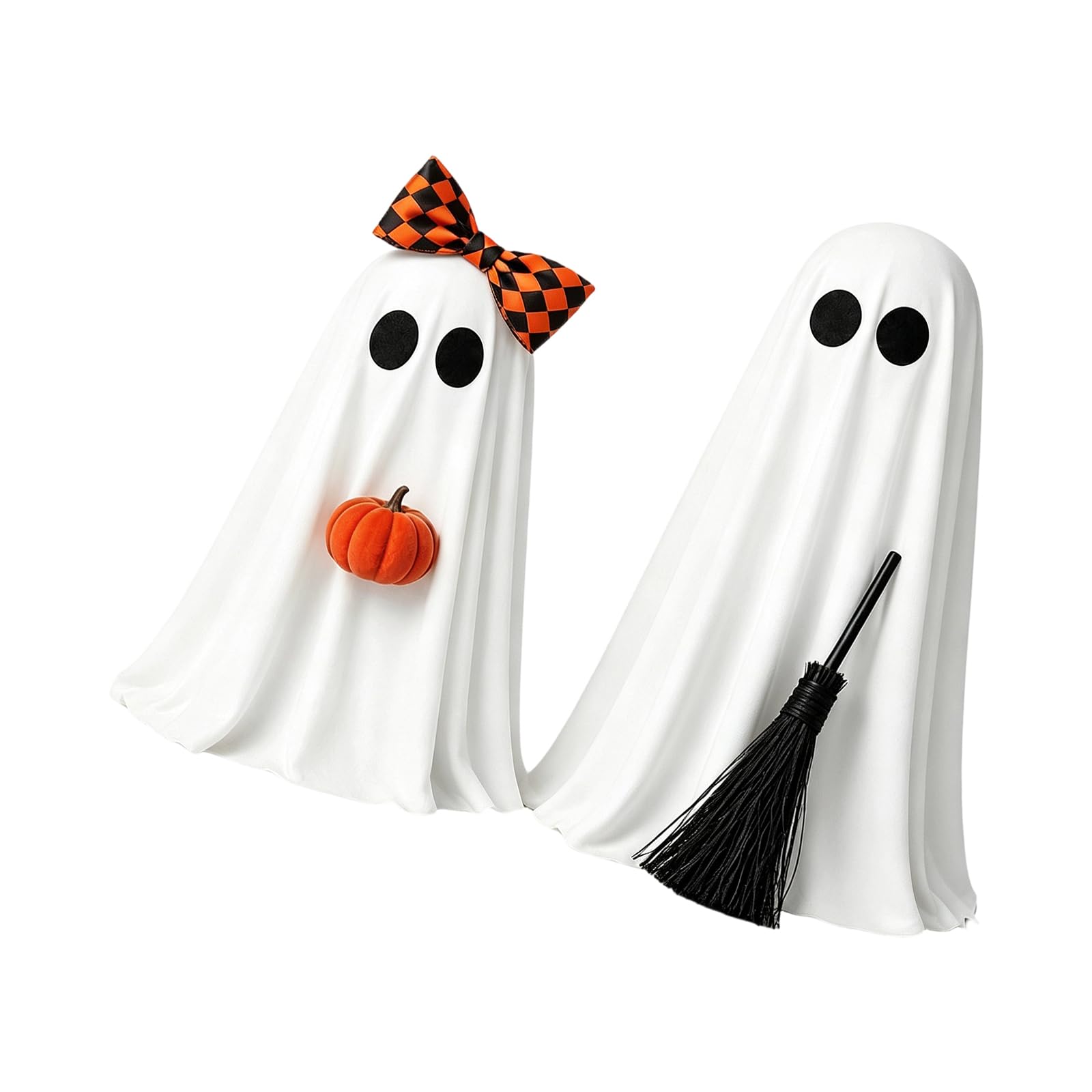 Pangboer A Halloween Party Centerpiece Light, Textile Specter Ornament With Bowknot Pumpkin Broom, Tabletop Mantel Shelf Display, Seasonal Home Ppeal Specter Figurine Pair Textile Halloween Decoration