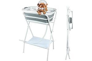 FHTONGE 2-in-1 Portable Elevated Dog Bathtub Grooming Station