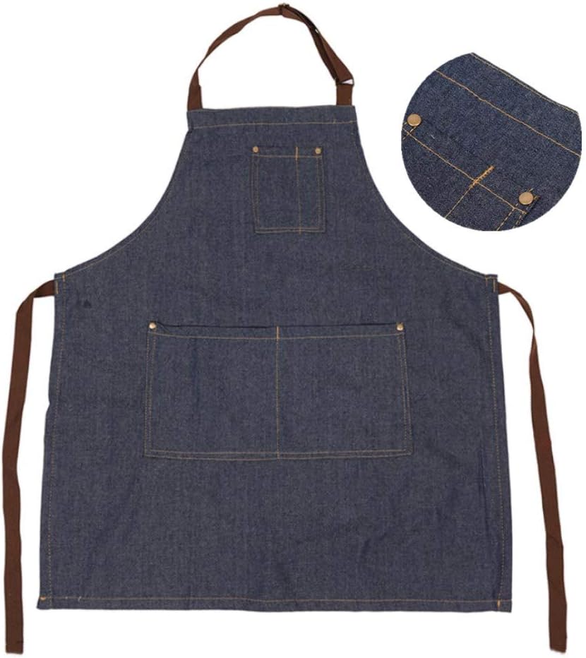 Denim Apron,chelf Apron,Work Denim Apron with 4 Pockets,Chef Apron for Kitchen,BBQ,Garden,Waitress,Bartender,Blue…