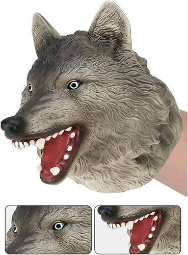 Miniatura 5 de Gemini&Genius Marioneta de mano de animal para niños, figura de acción realista de goma suave, juguetes de juego de rol (lobo)
