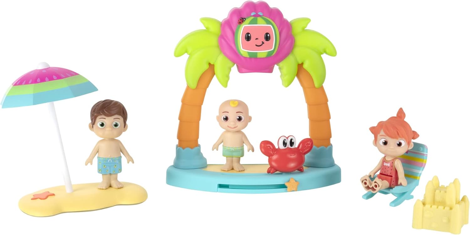 CoComelon Family Beach Time Fun Playset - Features JJ, Tomtom & YoYo with Sandcastle, Umbrella, Beach Chair, Towel, Beach Playset : Toys & Games