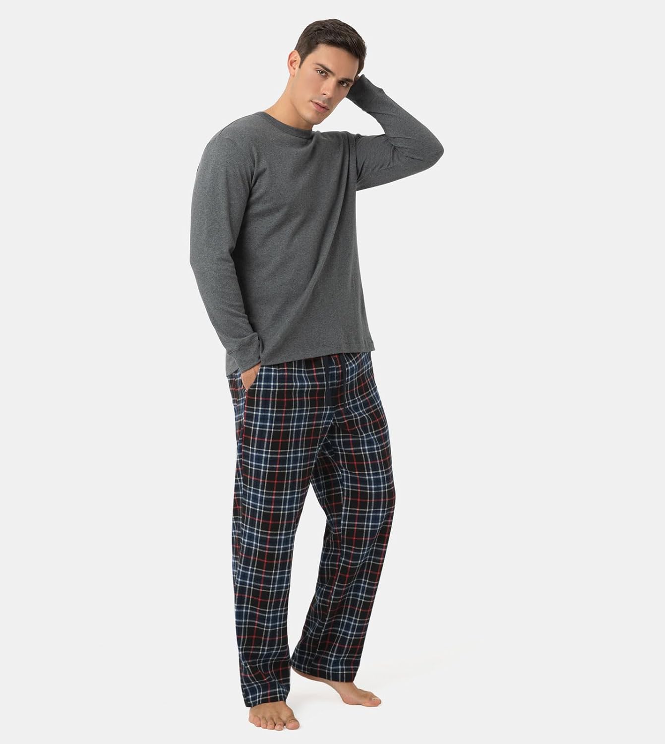 LAPASA Men's Pajama Set 100% Cotton Flannel Top Long Sleeve & Bottom Pants Plaid Sleepwear PJ Sleepwear Lounge Comfy M79/M95 - Image 2