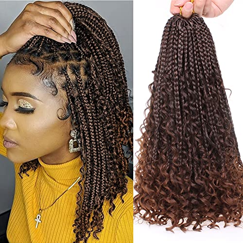 Xtrend 14 Pouces Goddess Box Braids Crochet Hair 8Packs Ombre Brown Boho Box Braids with Curly Ends...