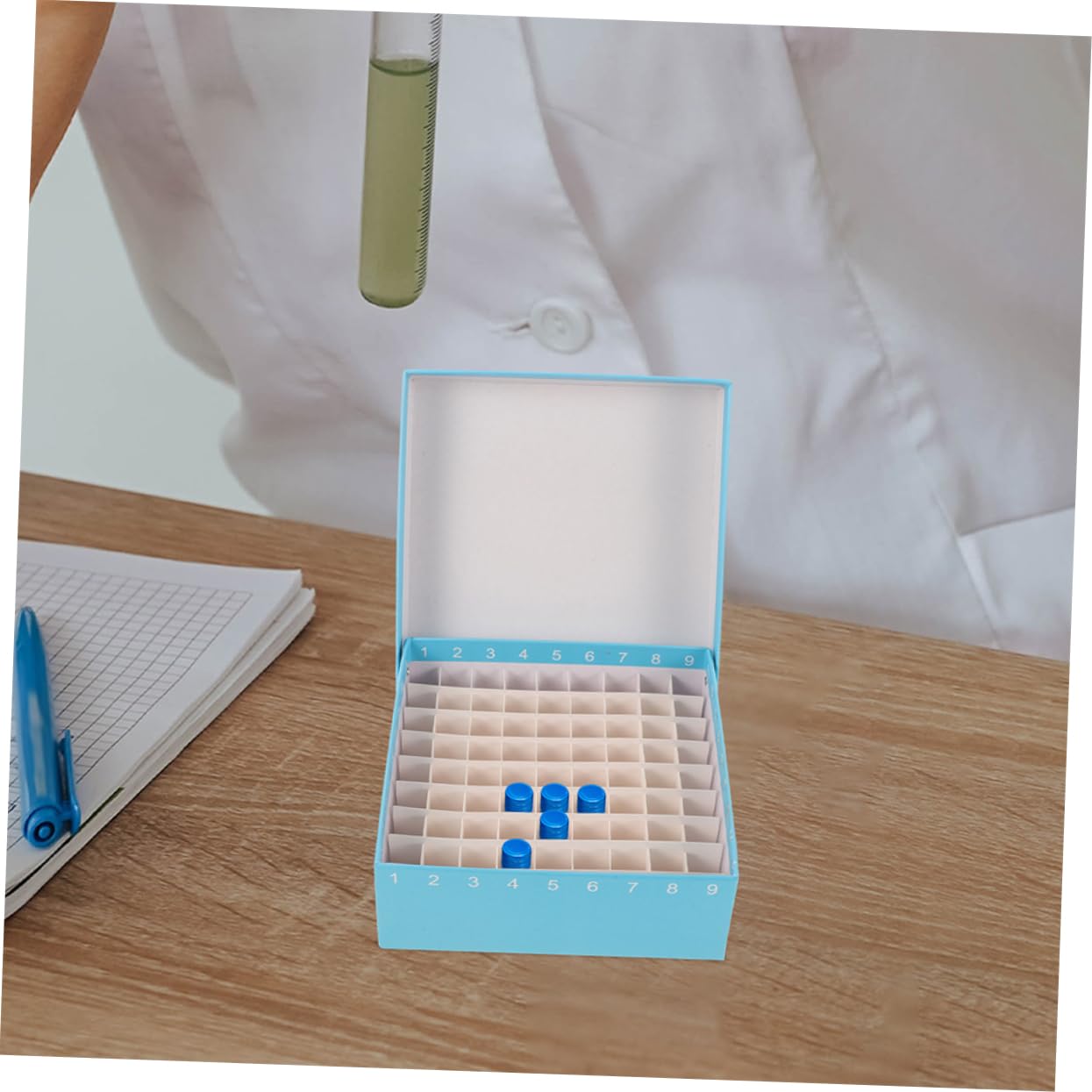 Scatola Porta Provette Centrifuga per Congelatore 2 Pezzi in Carta e Plastico Design Multi Griglia e Coperchio Collegato per Esperimenti di Laboratorio