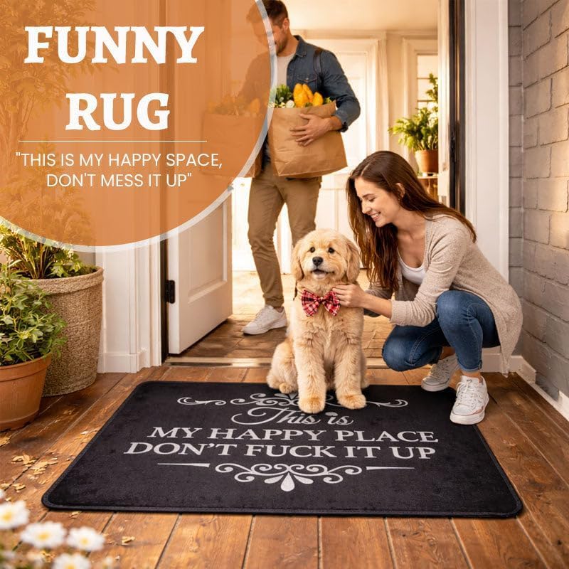 Funny Rug - This is My Happy Space, Don't Mess It Up, This is My Happy Place Don’t Fuck It Up Absorbent Non Slip Doormat Rug, Funny Front Door Indoor/Outdoor/Kitchen Welcome Mats Housewarming Gift (L) — view 2