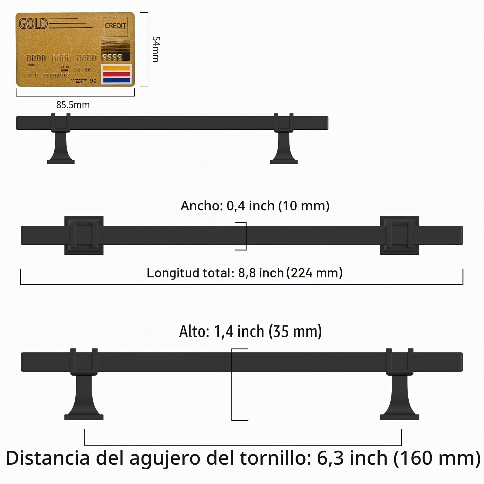 Amerdeco 10 Pieza Tiradores Cocina 160mm Tiradores Armarios Negro Tirador Puerta Tiradores Cajones de Muebles UK0003