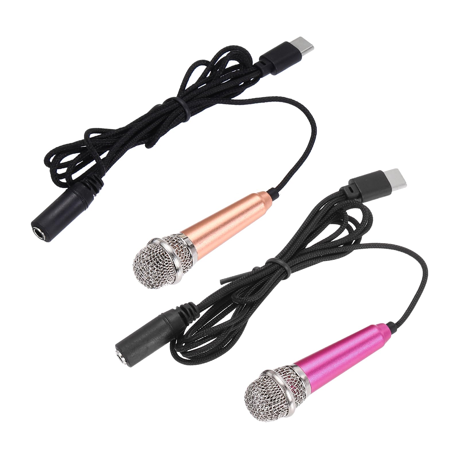 MECCANIXITY 2 Pcs Mini Microphone, Mini Mic Tiny Microphone Phone Type C Mic Small Microphone for Record Phone Voice, Gold/Hot Pink
