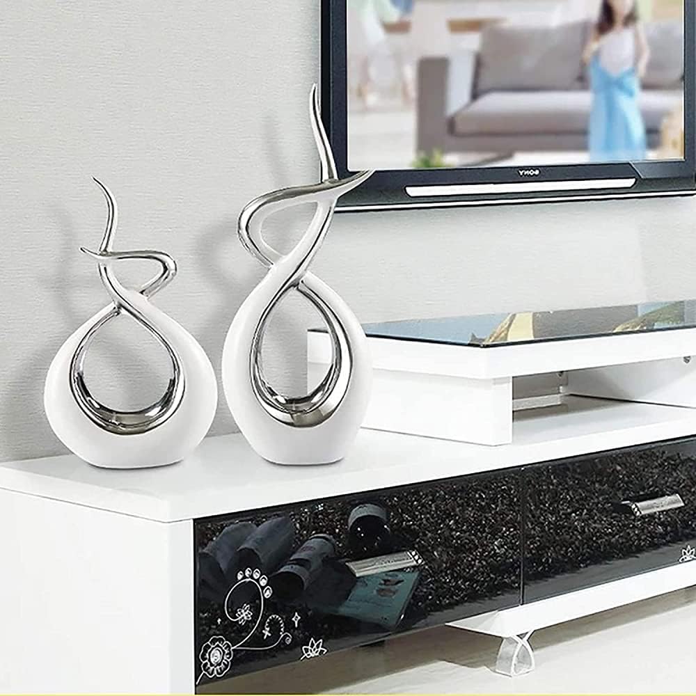 セラミック装飾オブジェクトシルバー、セラミックテーブル装飾彫刻、リビングルームモダンデコレーション抽象工芸品 スパイラル装飾オブジェ