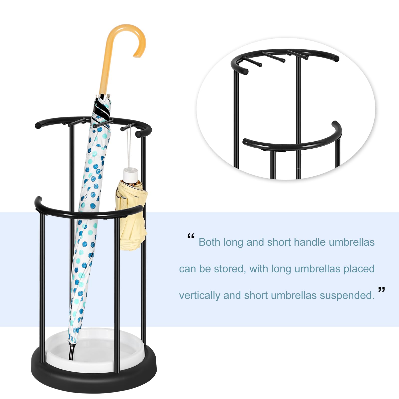 NOVIMANGO Umbrella Holder for Entryway, Umbrella Stand with Removable Drip Tray Umbrella Holder Organizer for Front Door Free Standing Organizer for Umbrella Black Umbrella Holder Storage Rack