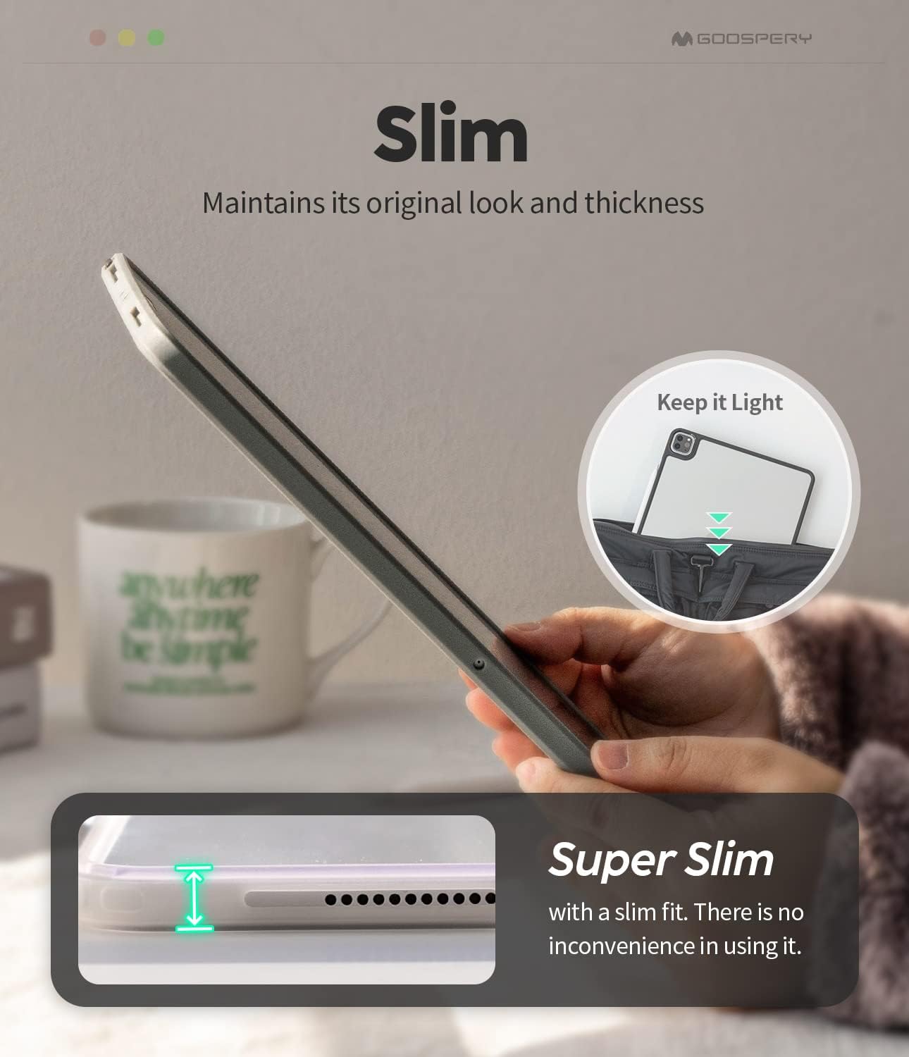 Goospery Air Shield iPad Pro Case 6th/ 5th/ 4th Generation 12.9 inch, Daily Light Slim Case with Lip Up Durable PC and Clear TPU - Grey