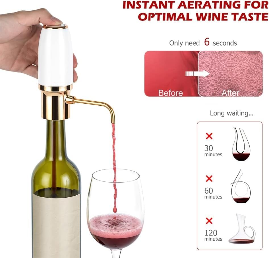 Image of Electric Wine Aerator Dispenser Electric Smart Decanter Professional USB Rechargeable Wine Decanter with Upgraded Adjustable Stainless Steel Telescopic Connecting Tube Wine Gift for Mom Wife