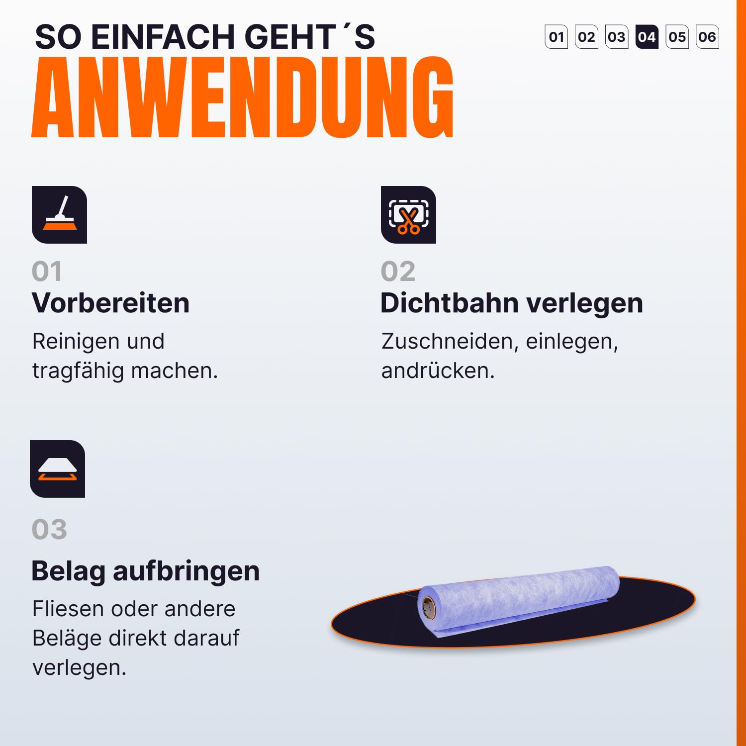 isolera Dichtbahn 30 m² – Abdichtungsbahn für Bad, Dusche, Balkon & Terrasse, vliesbeschichtet, wasserdicht & reißfest, ideal unter Fliesen & Belägen, Made in Germany