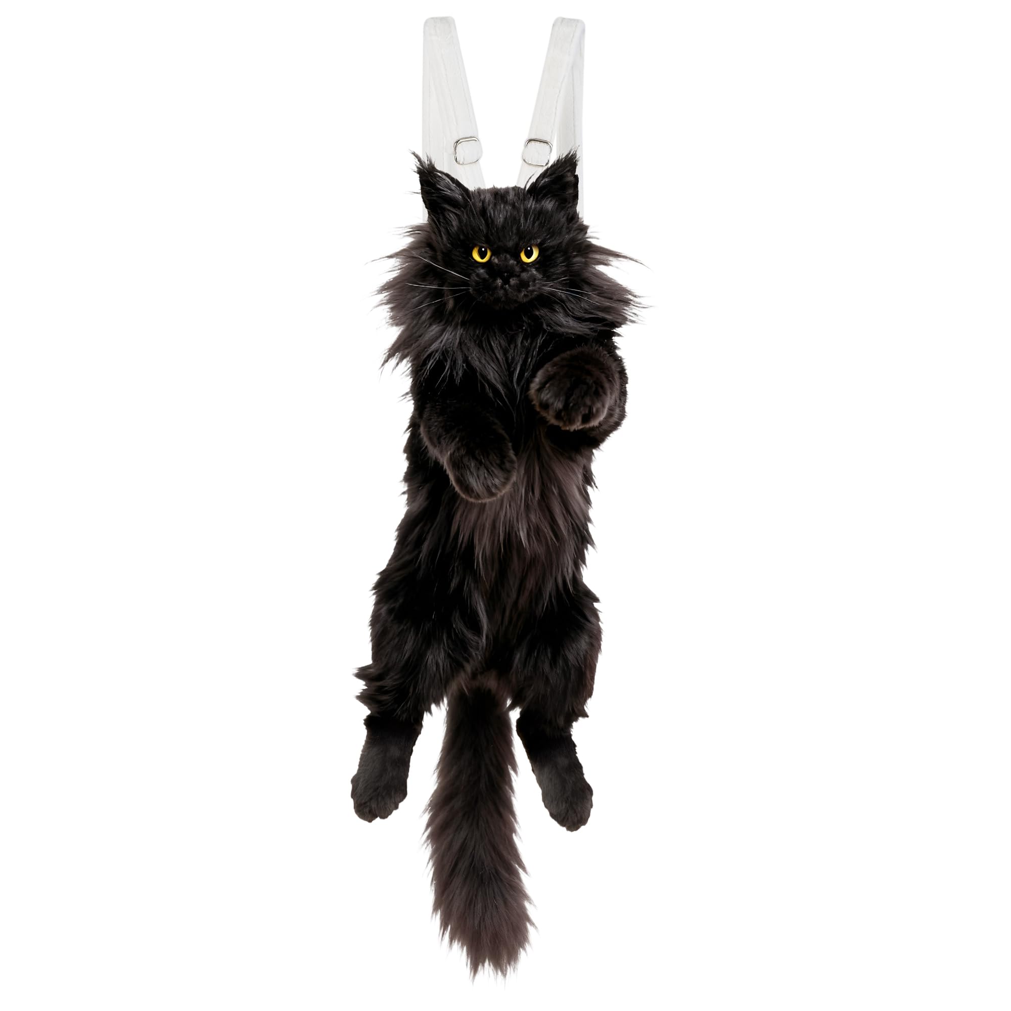 Stuffed Realistic MaineCoon Cat Backpack - Cat Shaped Backpack Gift for Women - Carry Over Shoulder, on One Shoulder or Crossbody with Adjustable Straps (Black)