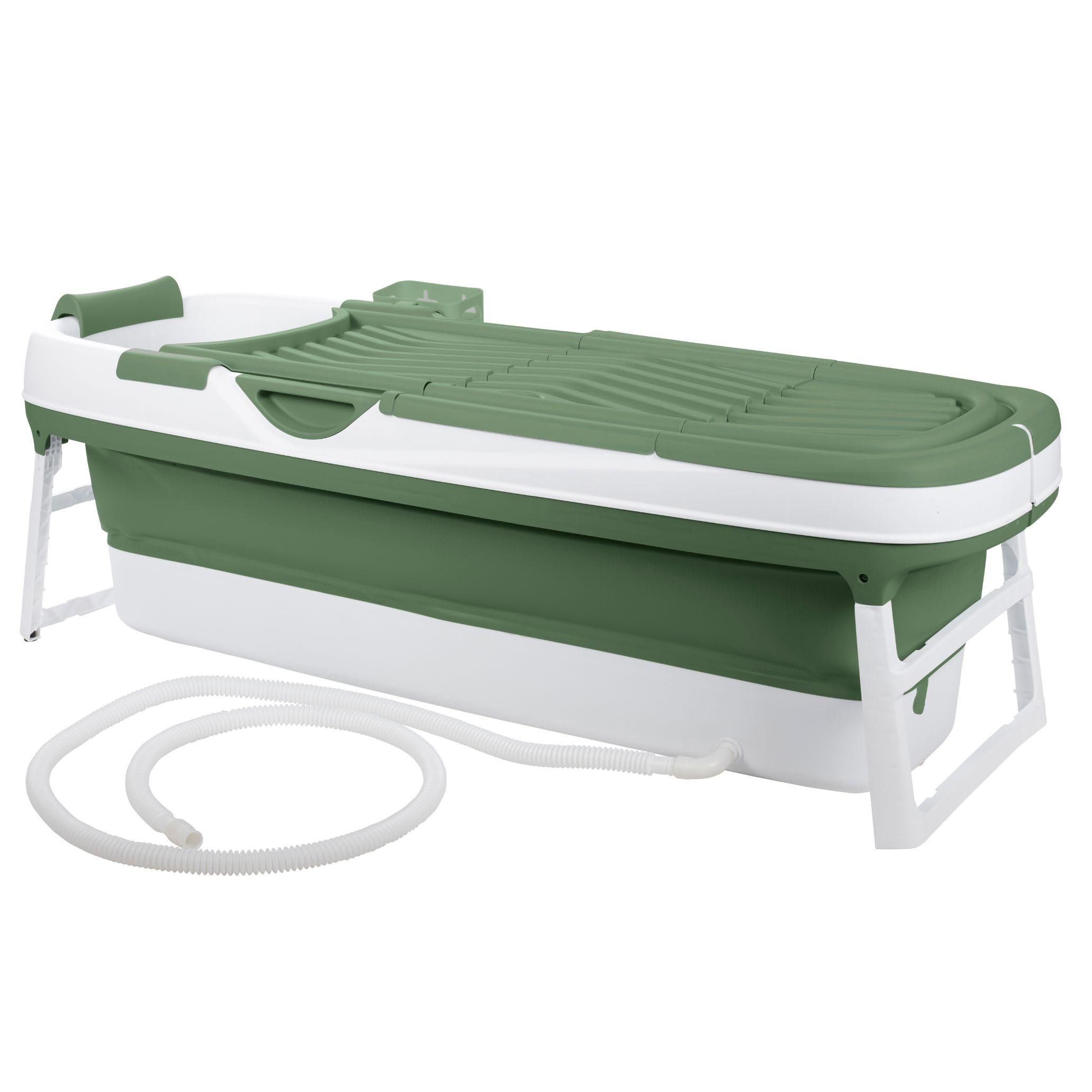 HelloBath® Opvouwbare Badkuip XXL 157x60x48 cm voor Volwassenen | Draagbare Badkuip met Badkussen, Opbergtas, LED-lamp & Massagerollers | Mobiele voor Douche & Buiten | Groen