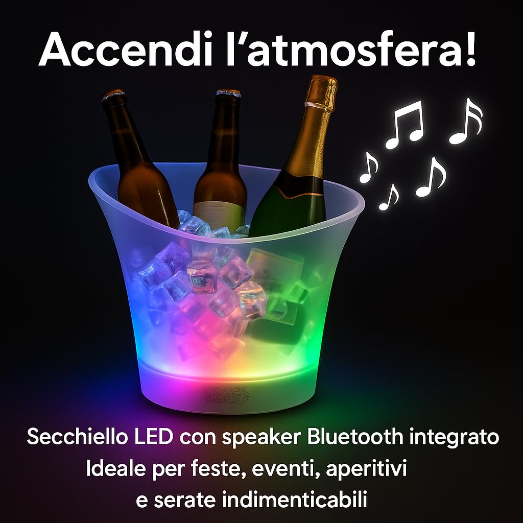 Generico Secchiello Ghiaccio LED Multicolore con Speaker Bluetooth 5L, Portatile, Impermeabile – per Vino, Champagne, Birra – Ideale per Feste, Barbecue, Eventi