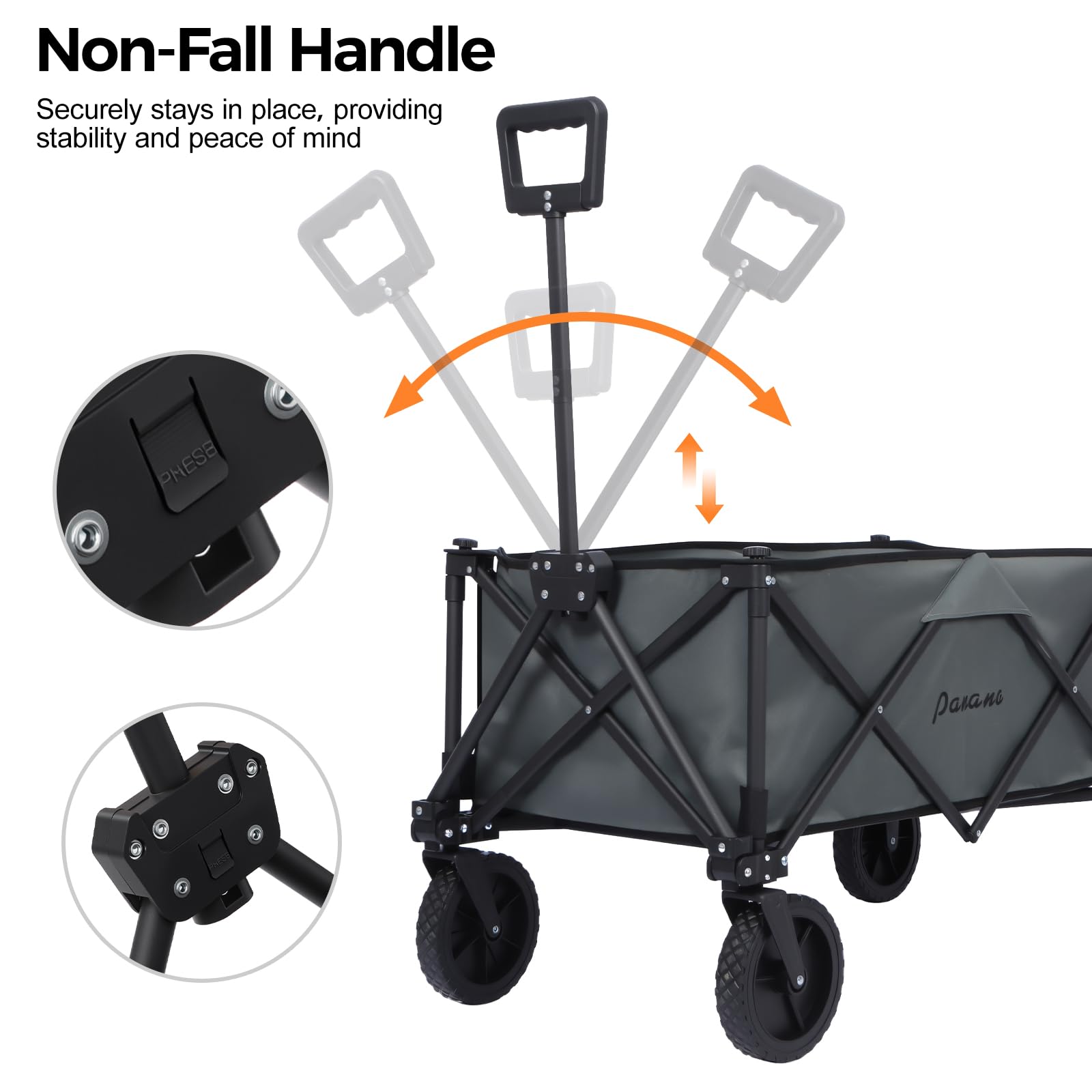 Folding Utility Wagon Cart with All-Terrain Wheels, Folding Trolley Cart Heavy-Duty Steel Frame, 150L Capacity, 150kg Load - Image 5