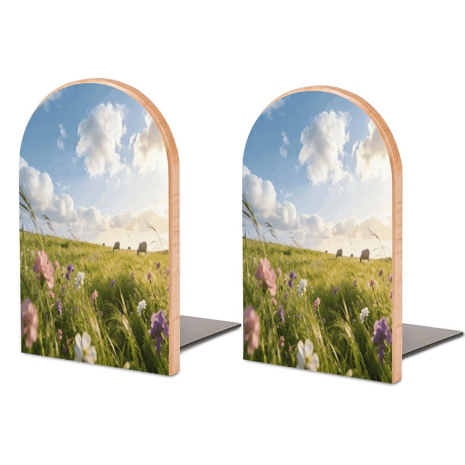 Meadow Book End for Shelves Book Shelf Holder Home Decorative Non Skid Book Stoppers Universal Economy Bookend Wood Handmade Heavy Duty Bookend for Home Office 1 Pair