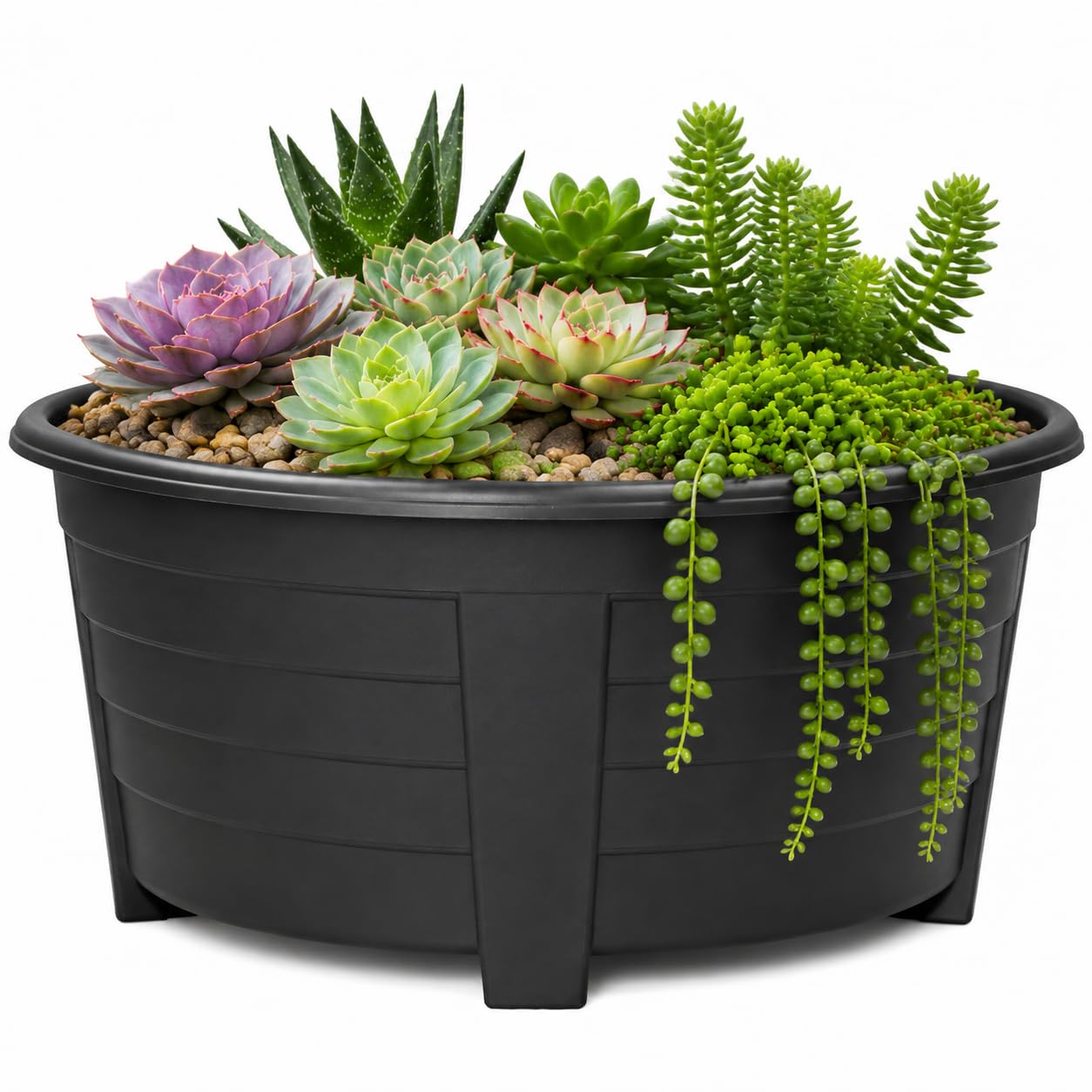 ELMORA'Z 55cm Large plant pots outdoor Plastic plant pots for Garden Patio Premium Oval Raised Planter Pot Featuring DIY Drainage Holes Indoor Window Flower Trough Herb Box Container (1, Black) — image 1