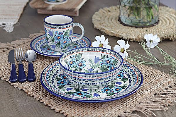 Amazon.com | Blue Rose Polish Pottery - Blue Ballina 4 PC Place