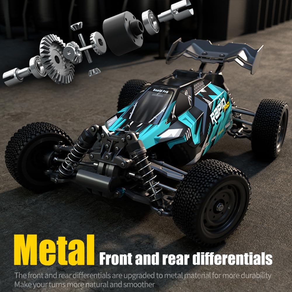 Zdalnie sterowany samochód dla dorosłych, 70 km/h, bezszczotkowy silnik RC, wysoka prędkość, Offroad Drift, 4WD Off Road Race Buggy, 3 baterie (niebieski)