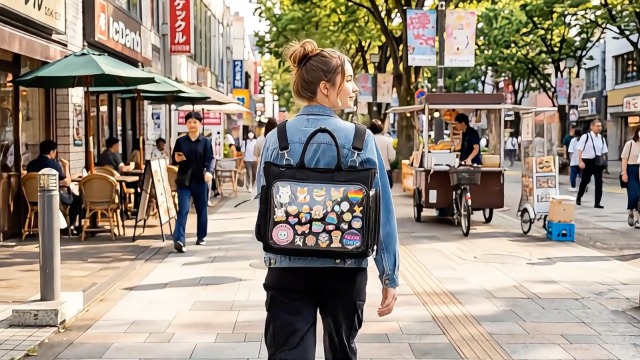 Bolsa Tote Grande Ita Mochila Bandolera Negra Kawaii miniatura 7