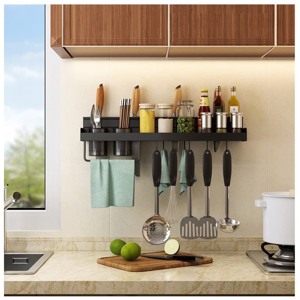 Estante de especias para colgar en la pared, estantes de cocina multifuncionales con ganchos móviles y soporte para cuchillos para almacenamiento doméstico