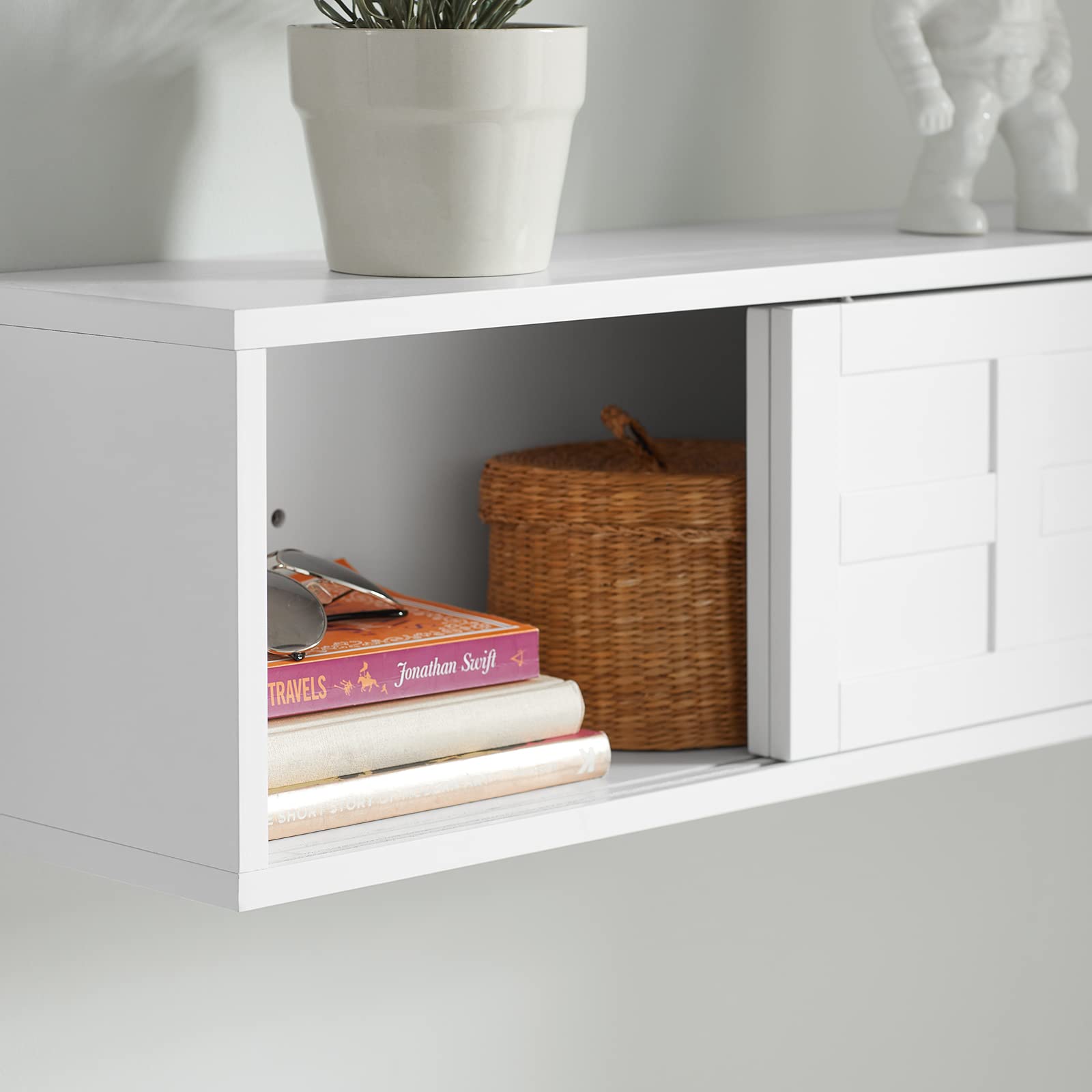 SoBuy Wandgarderobe mit Schiebetüren und Fach Flurgarderobe Wandregal Hängeregal Garderobe weiß 75x23x20cm FHK18-W