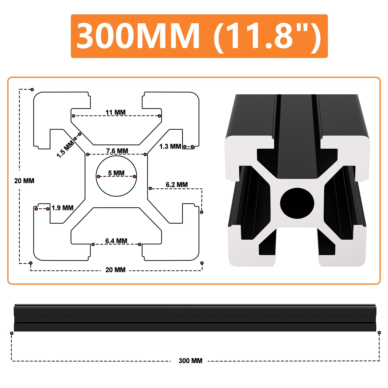 GASHER 10PCS Aluminum Extrusion Black 300mm T Slot 2020 Aluminum Profile Extrusion Linear Rail Extrusion European Standard, for 3D Printer Parts and CNC Machine (11.8") — Amazon image 2